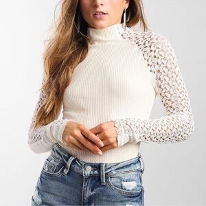 Free People | Ribbed Lace Celmente Mock Neck Top
